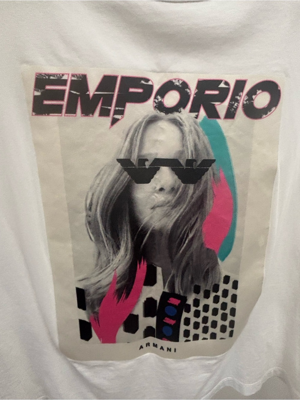 Emporio Armani White Graphic Short-Sleeve Tee With Pink & Blue Accents View 3